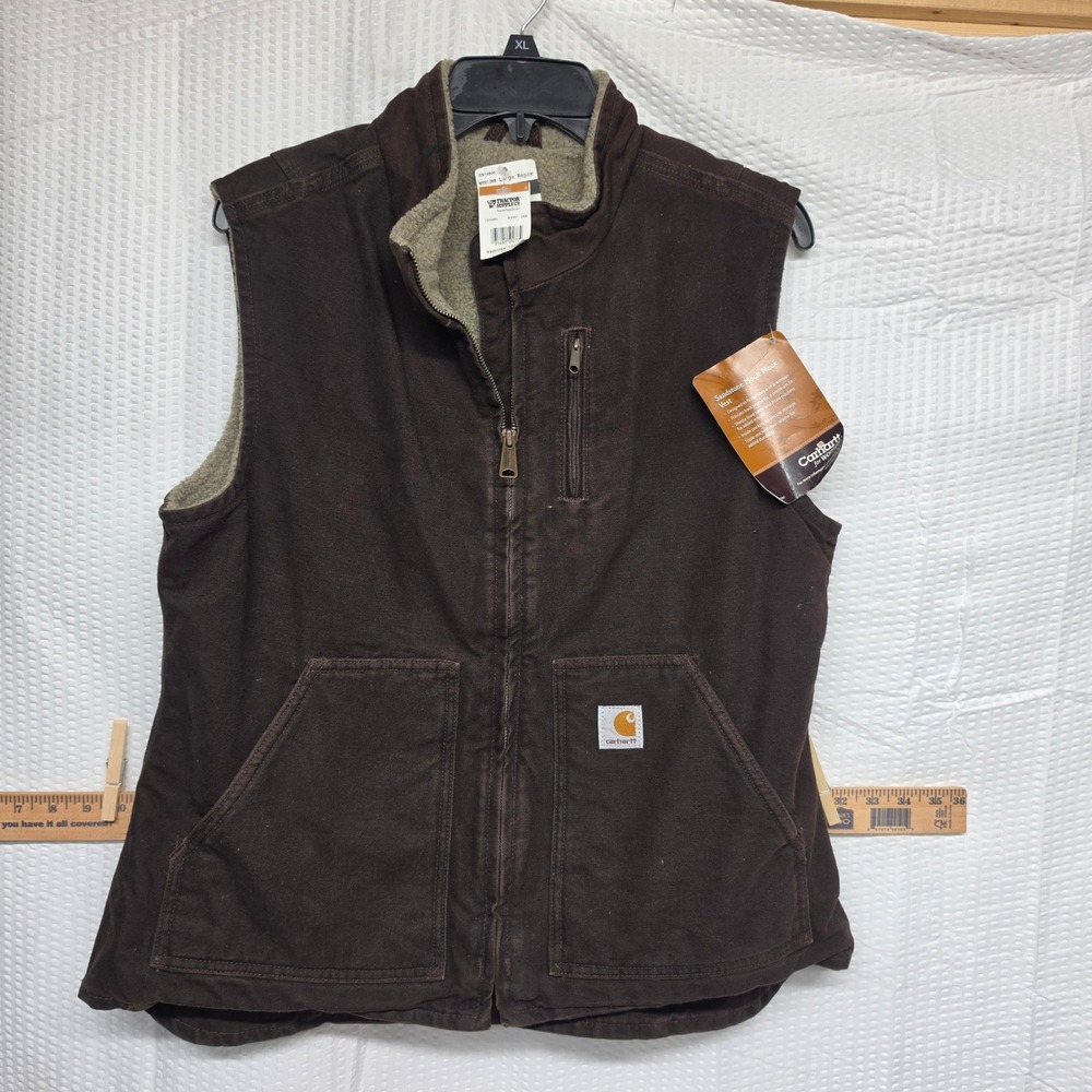 Carhartt Women Sandstone Mock Neck Sherpa Lined Vest Dark Brown WV001 DKB Large